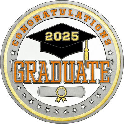 Orange "Congratulations Graduate" with Gold 2025, Rim, Tassel & Ribbon